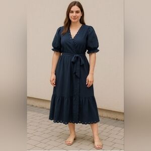 Anthropologie/ Moon River Navy Linen Dress